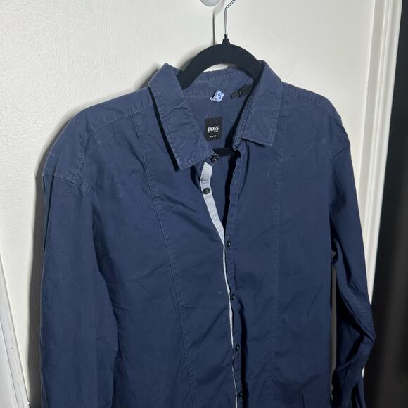 Boss Hugo Boss Men's Navy Blue Long Sleeve Button Down Shirt Size Large - Picture 2 of 8